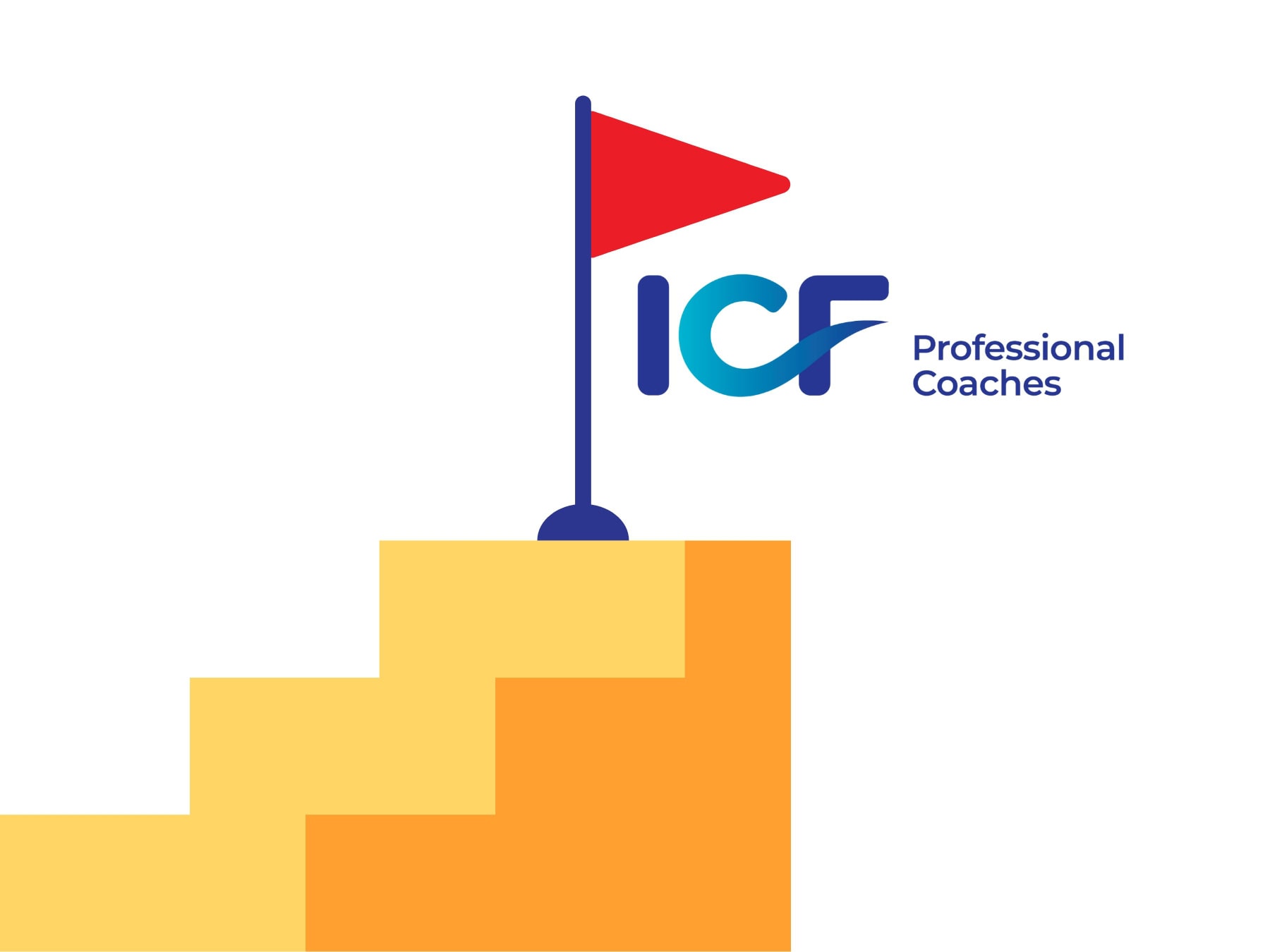 05-icf-guide-experience-coaching-org-coaching-journey An image of building blocks with a red flag at the top, where it it says ICF Professional Coaches.