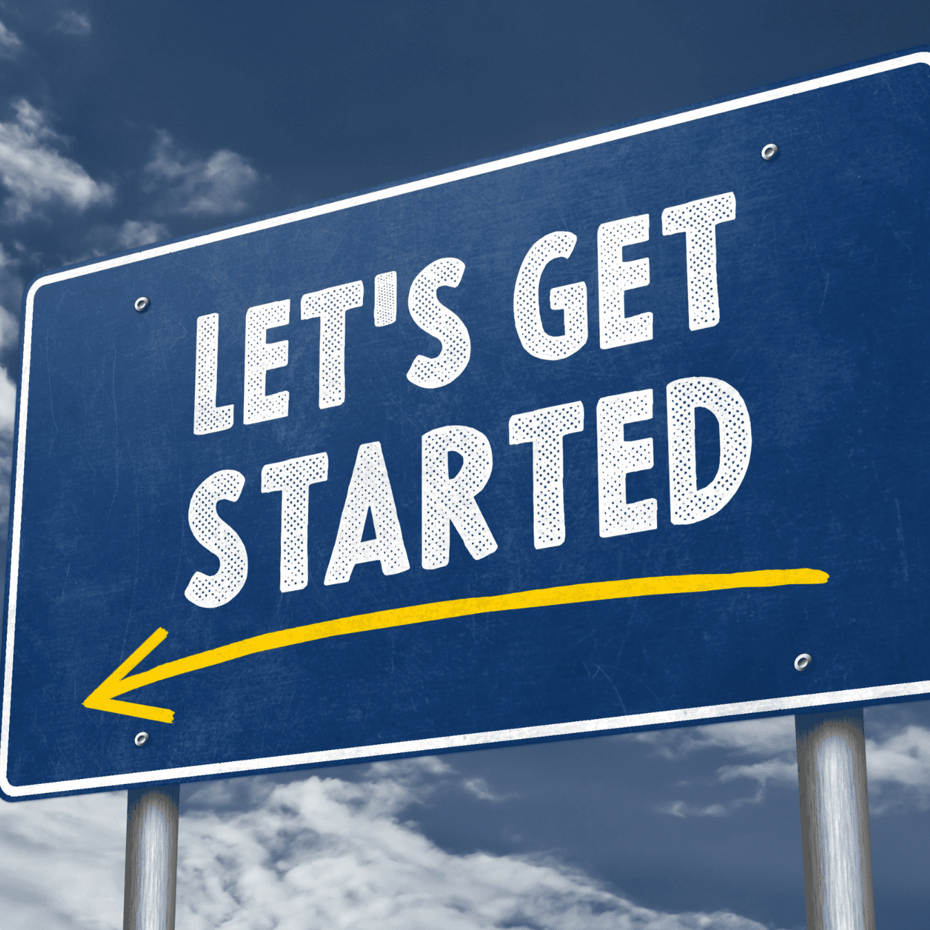 10-icf-guide-becoming-coach-lets-get-started A lets get started sign pointing to the left with a sky background